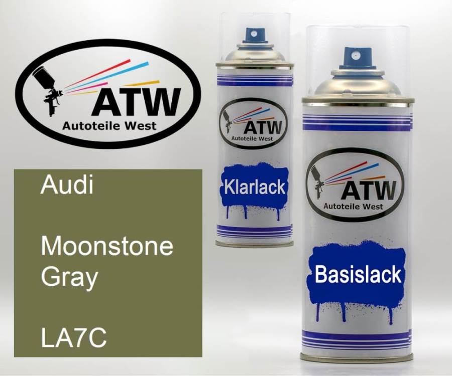 Audi, Moonstone Gray, LA7C: 400ml Sprühdose + 400ml Klarlack - Set, von ATW Autoteile West.